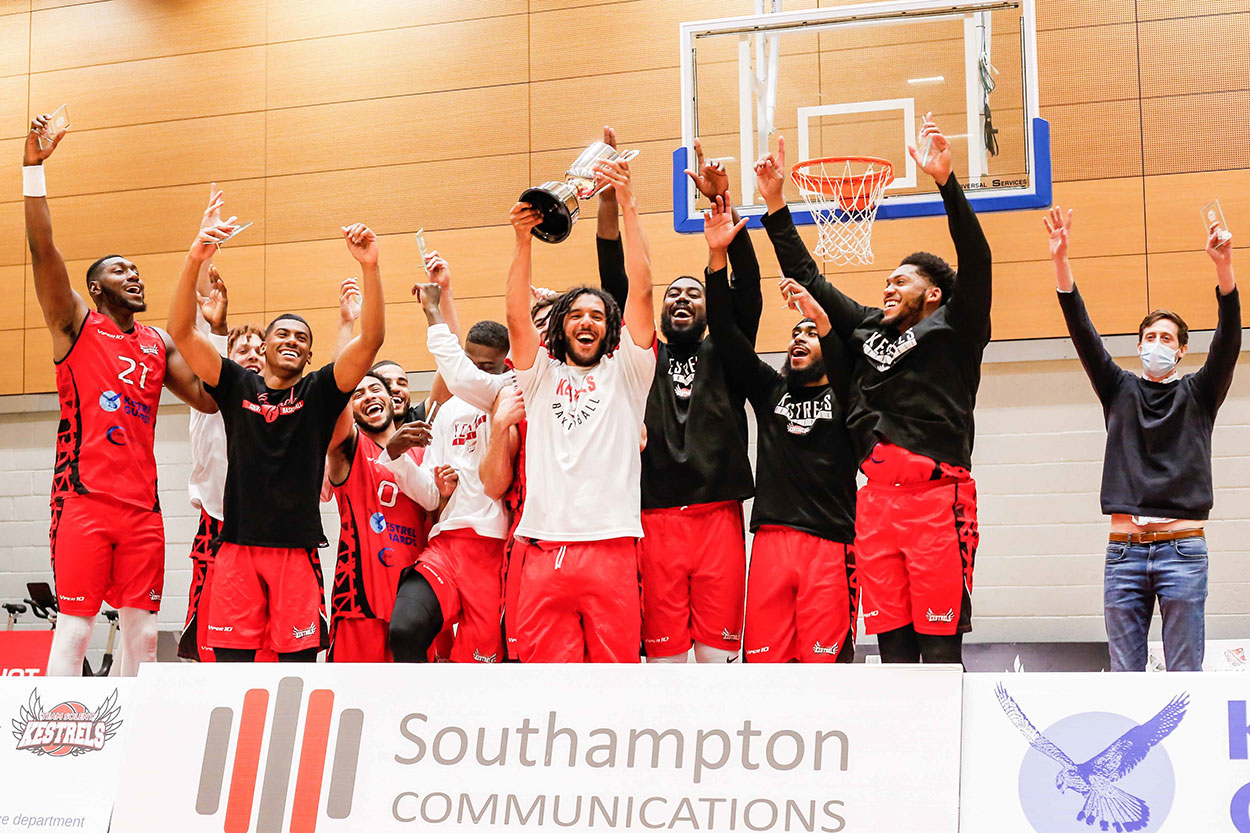 Solent Kestrels winning the semi-final holding the league cup